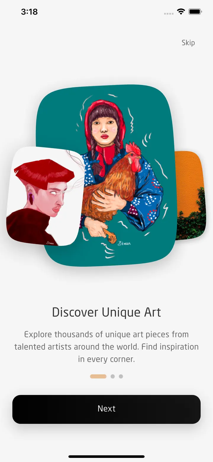 NOUV onboarding: discover unique art from artists around the world