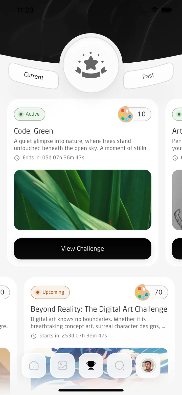 NOUV art challenges list with themes, countdown, and Palette rewards